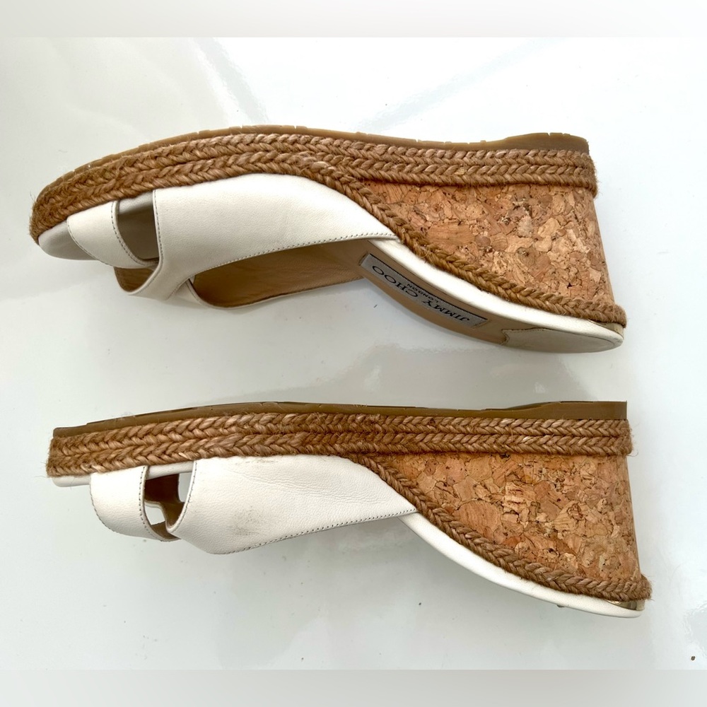 JIMMY CHOO Almer 105 Leather Wedge Mules White/ Cream Size 38.5 EUC - Picture 4 of 7